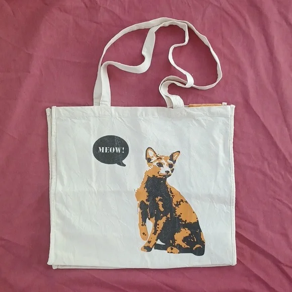 3/$25 Pet Food Express Canvas Tote Bag Cat & Dog Image, Off White Blue Orange - Picture 2 of 14